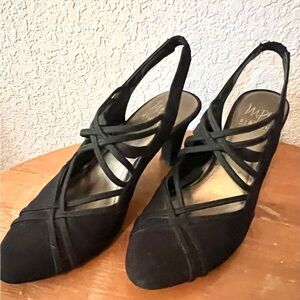 Impo Black Strappy Slingback Heels